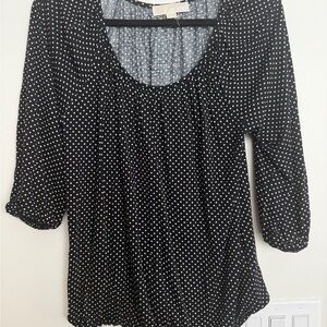 Michael Kors Black and White Polka Dot Scoop Neck Blouse